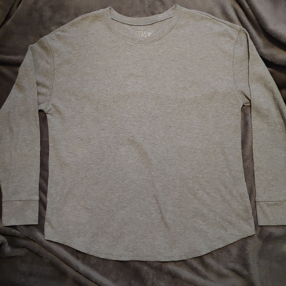 Unisex Gray Long Sleeve Thermal T-Shirt * 2XL * Time & Tru